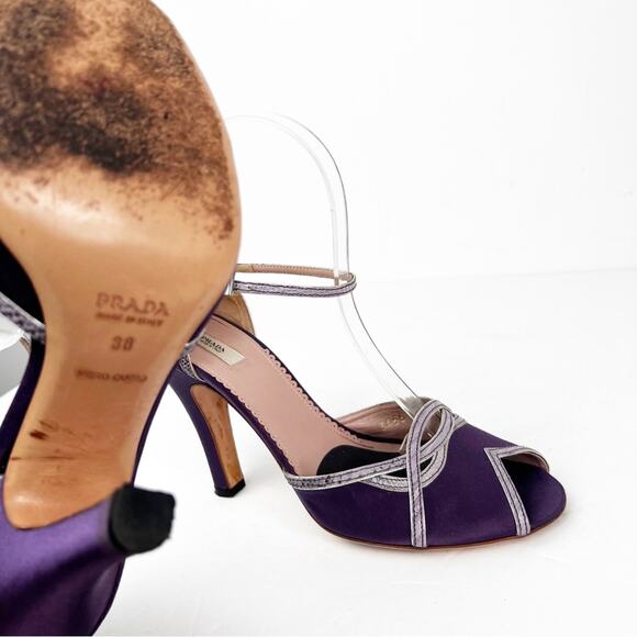 SZ 38 Prada Purple Satin Metallic Lined Heels - Picture 7 of 7